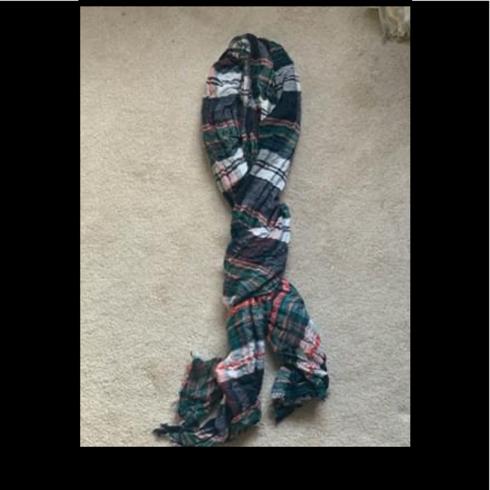 Navy, Green, and Coral Fashion Flannel Scarf